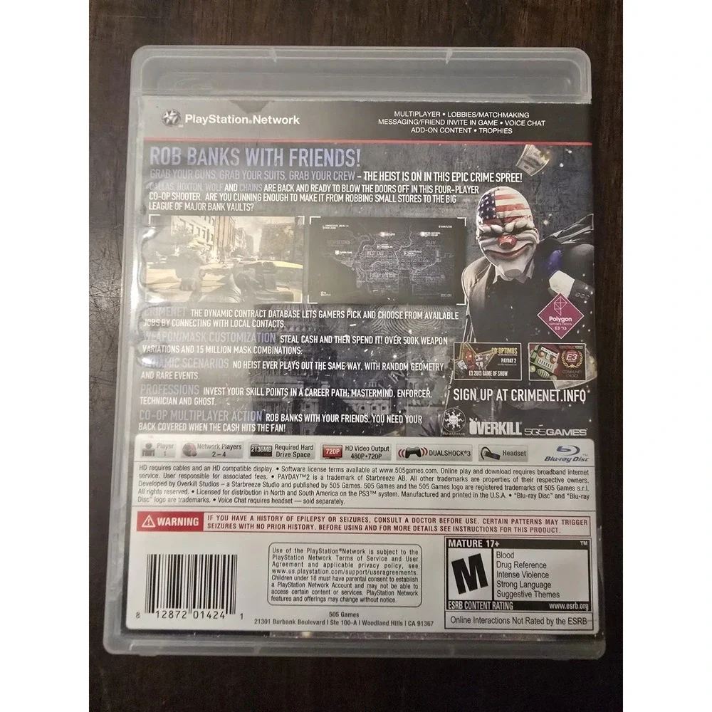 Payday 2 (Sony PlayStation 3, 2013) Comes‎ With Manual
